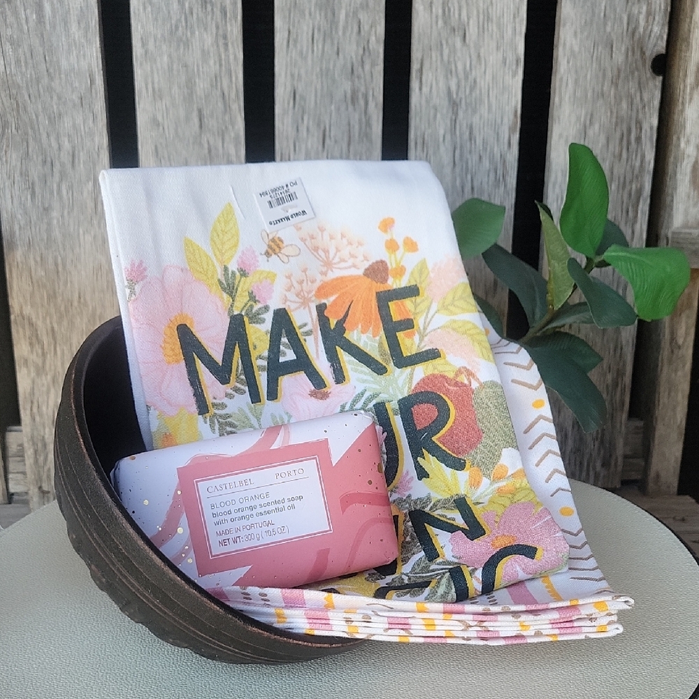 World Market Tea Towels- Bowl, Blood Orange Soap Bundle
